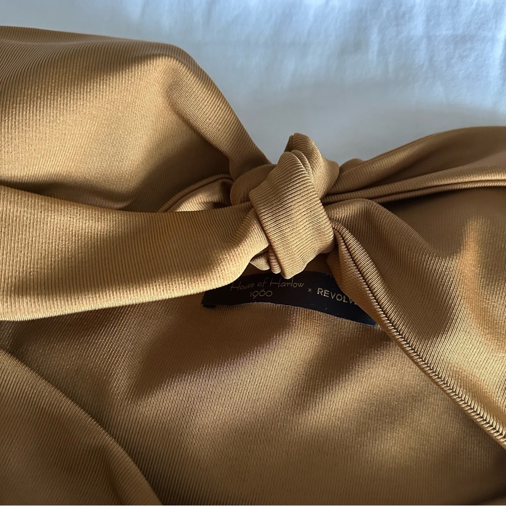 Gold Color Ribbed Strapless Midi Dress - Picture 5 of 12